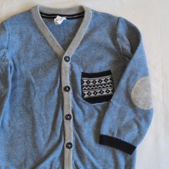 H&M blue striped preppy button down cardigan sweater 1.5-2 YRS baby boy - Picture 3 of 9